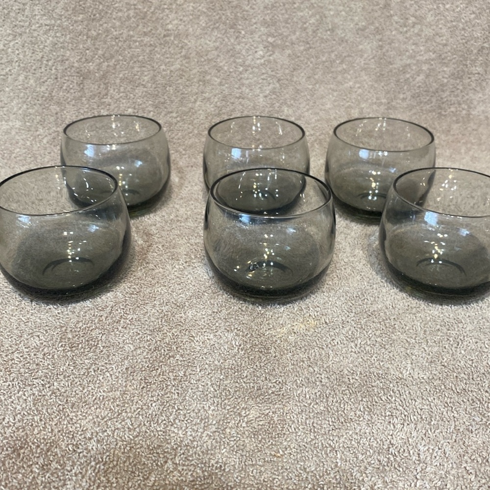 Vintage Round whiskey glass, Mad men roly poly grey smoke glasses set of 6